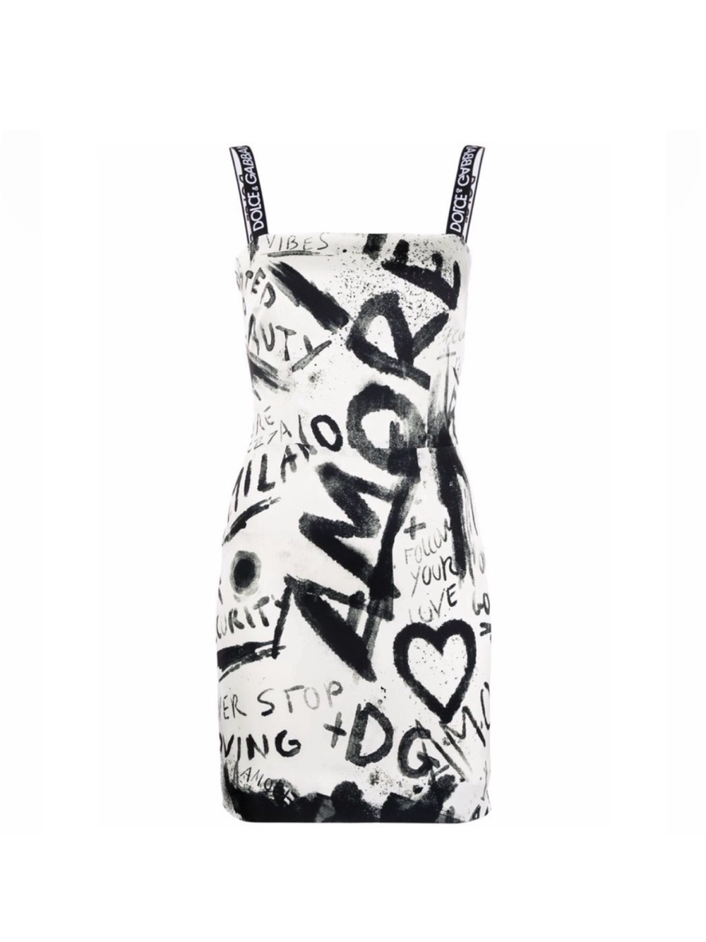 Dolce & Gabbana White & Black Graffiti Print Mini Dress